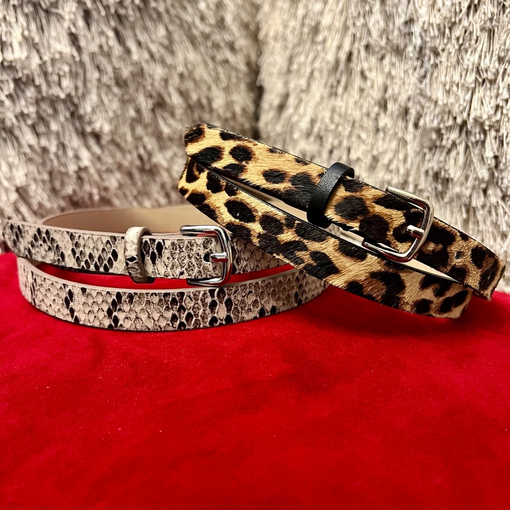 Old Navy Skinny Leopard and Gray Snakeskin Belts. Size Small, Set of 2 $22